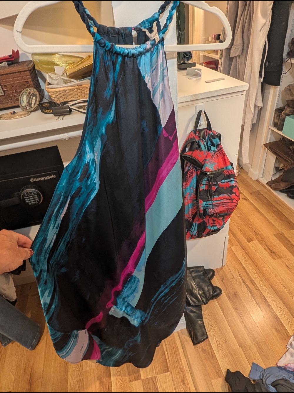 RACHEL Rachel Roy Teal Black and Magenta Abstract Circle Skirt